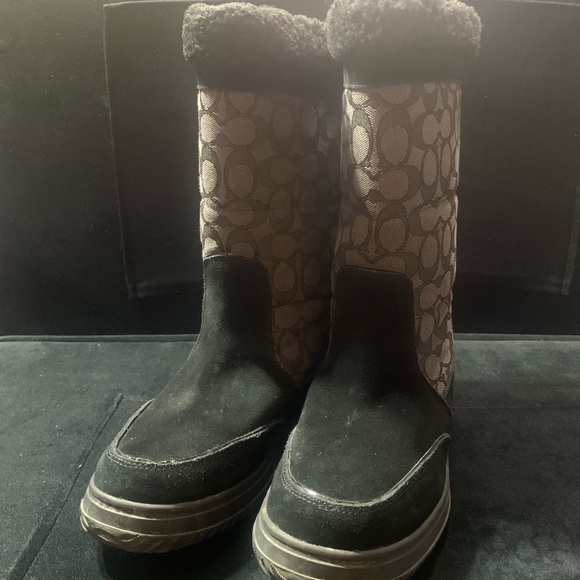 Coach Shoes - Coach Signature Logo Winter Boots with Black Suede Toe and Brown Shaft
